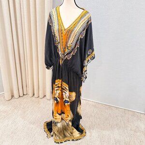 ASA Kaftans Tiger Print Embellished Maxi Kaftan Free Size Resort Dress